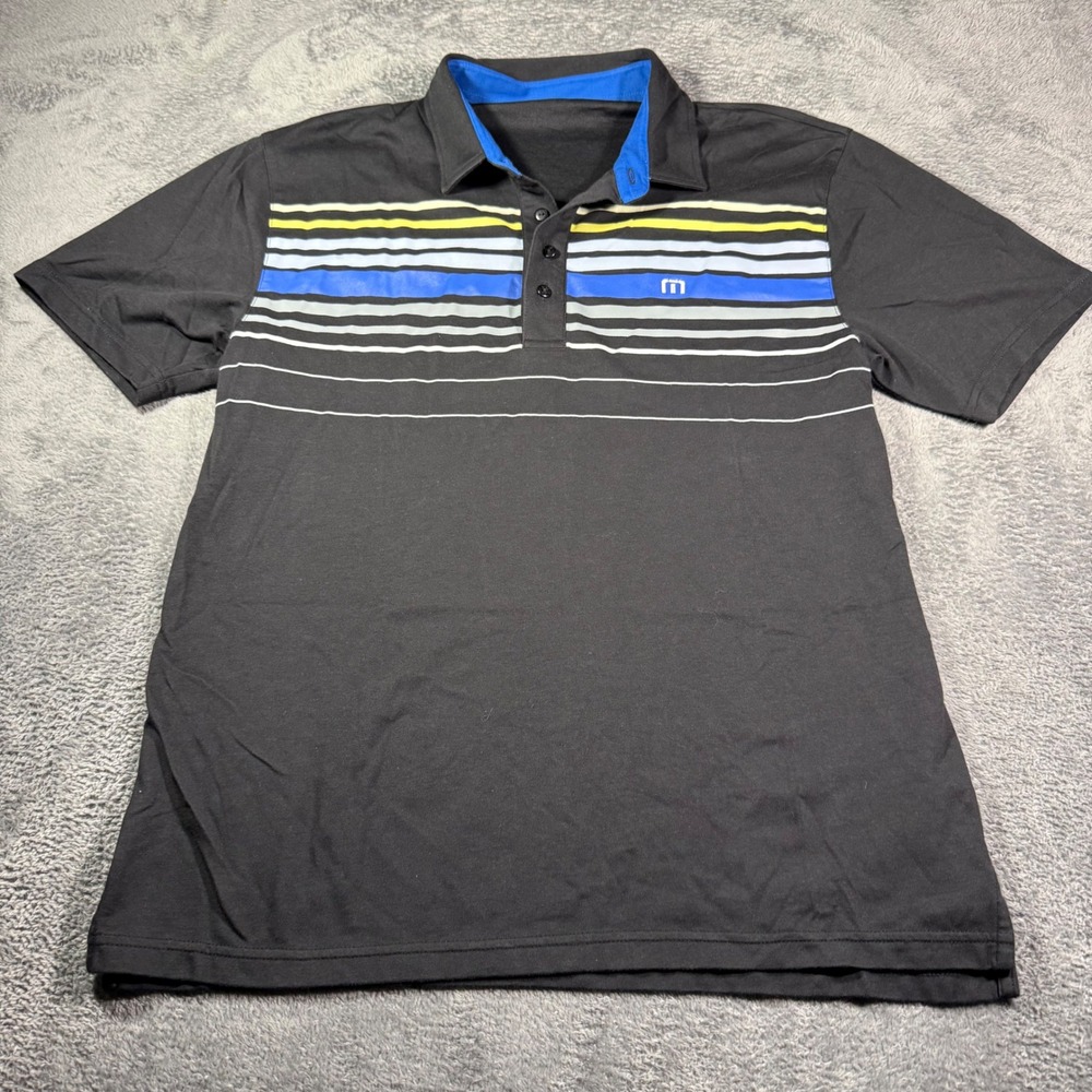 Travis Mathew Mens Black Striped Pima Cotton Blend‎ Short Sleeve Polo Shirt L